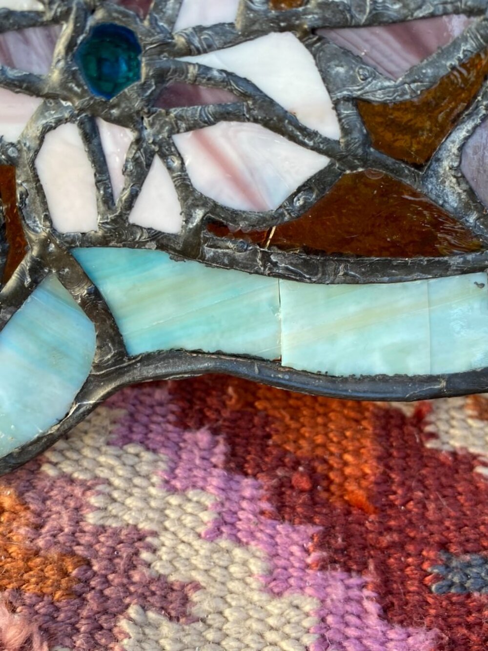 Antique Stained Glass Leaded Panel Victorian Salvage Mosaic Periwinkle Flowers - Picture 6 of 14